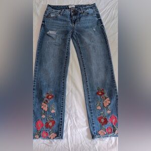 Celebrity Pink Blue Jeans with Floral Embroidery